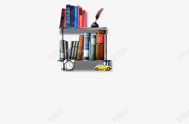 摆放着书的小书架学习书房psd免抠素材_新图网 https://ixintu.com 摆放着书的小书架学习书房