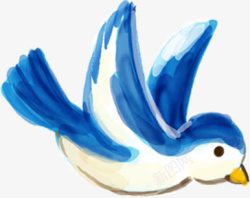 手绘蓝色水彩小鸟插图素材