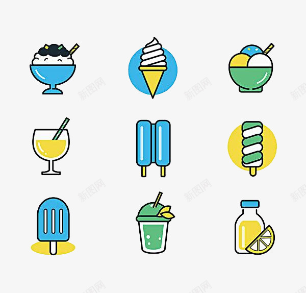 冰激淋饮料png免抠素材_新图网 https://ixintu.com 冰激淋 卡通 可爱 吸管 图案 手绘 蓝色 饮料 黄色