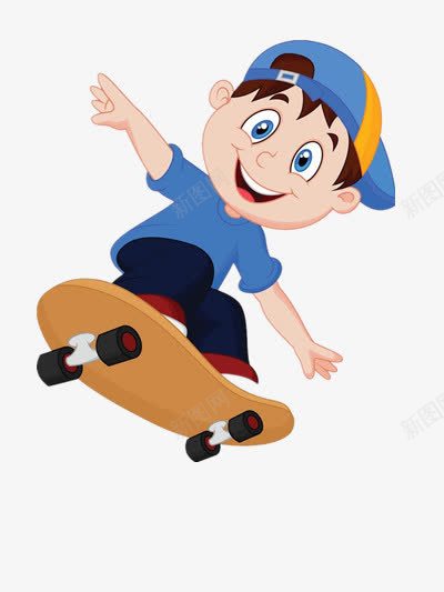 玩滑板的小男孩png免抠素材_新图网 https://ixintu.com 休闲 卡通 娱乐 蓝色