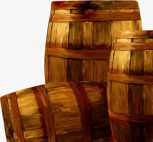 手绘木桶png免抠素材_新图网 https://ixintu.com 图案设计 木桶 桶 棕色木桶
