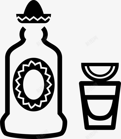 龙舌兰酒瓶子玻璃杯图标svg_新图网 https://ixintu.com 墨西哥 柠檬 玻璃杯 瓶子 食物和饮料 龙舌兰酒