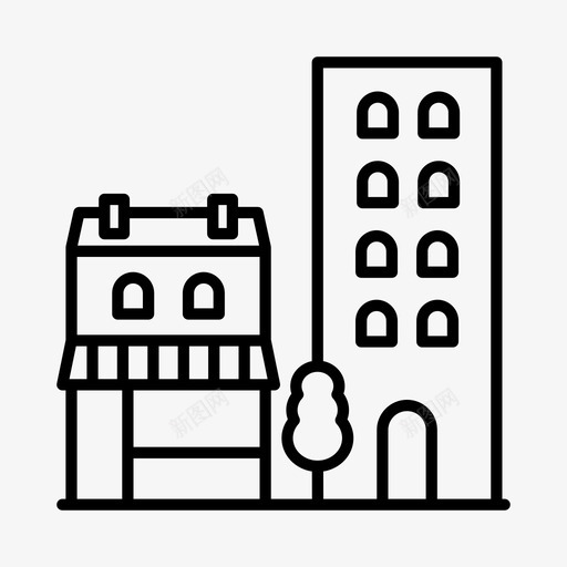 城镇建筑物城市图标svg_新图网 https://ixintu.com 商店 城市 城镇 建筑物 村庄 联排别墅