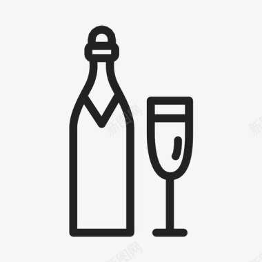 香槟瓶和玻璃杯秋天庆祝图标图标