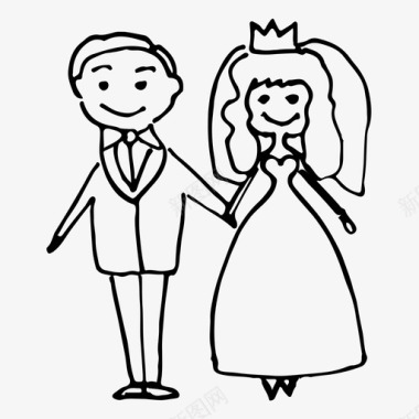 新娘和新郎手绘结婚图标图标
