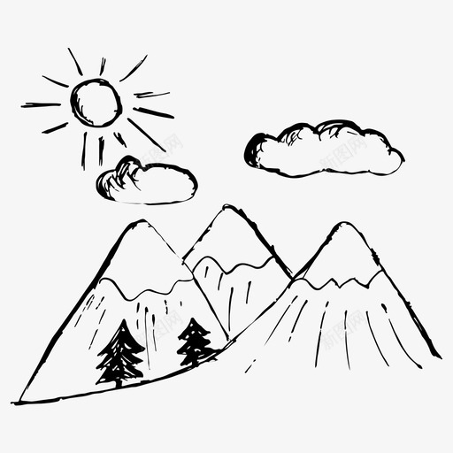 山手绘风景图标svg_新图网 https://ixintu.com 山 手绘 简笔画山 素描图标 自然 风景