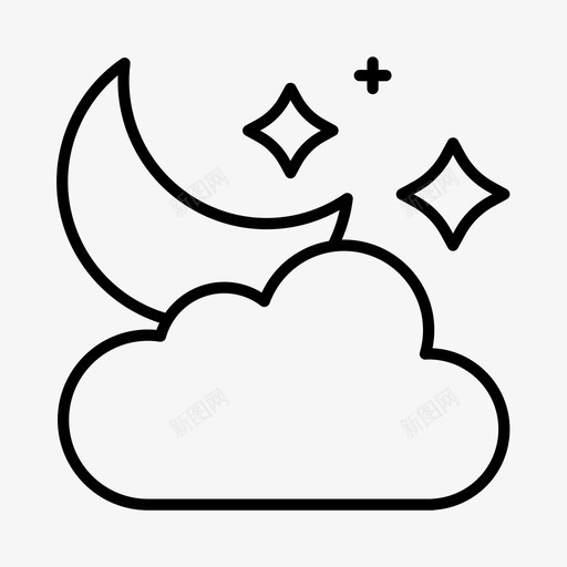 夜晚天气预报图标svg_新图网 https://ixintu.com 云月 多云 夜晚 天气 月亮和星星 气象 预报