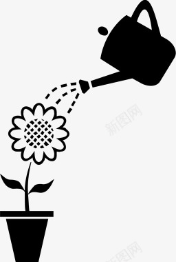 给向日葵浇水园艺盆栽图标图标