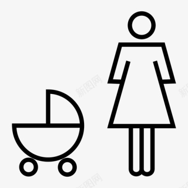 儿童保育手推车母亲图标图标