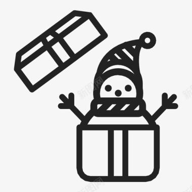 雪人在礼品盒圣诞节新年图标图标