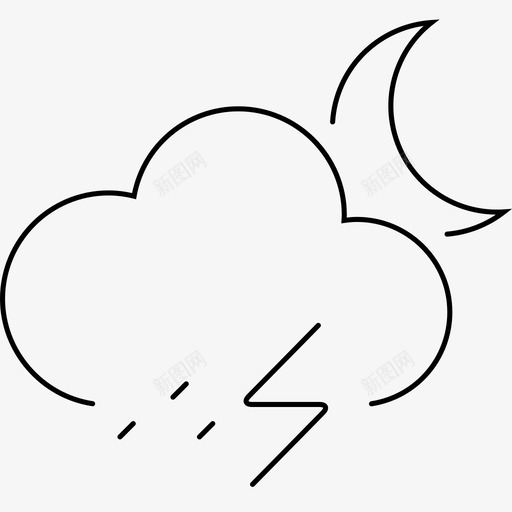 云月亮雨雷预报天气图标svg_新图网 https://ixintu.com 云月亮雨雷 天气 天气线图标 预报
