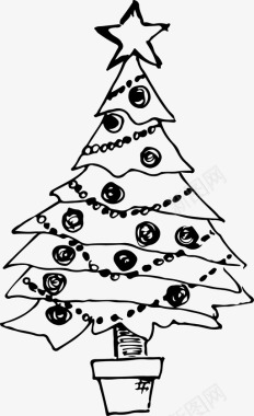 圣诞树新年素描图标图标