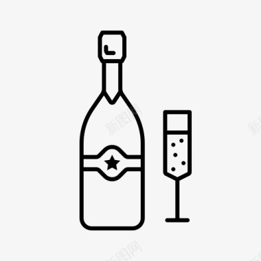 香槟瓶和玻璃杯圣诞系列图标图标