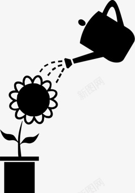 给向日葵浇水园艺盆栽图标图标