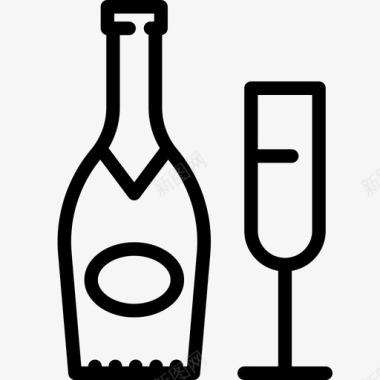 香槟瓶和玻璃杯圣诞节图标图标