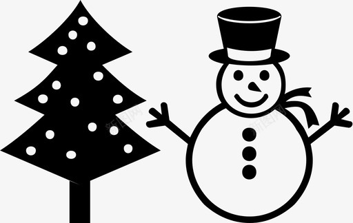 圣诞节圣诞树雪人图标svg_新图网 https://ixintu.com 圣诞树 圣诞节 雪人