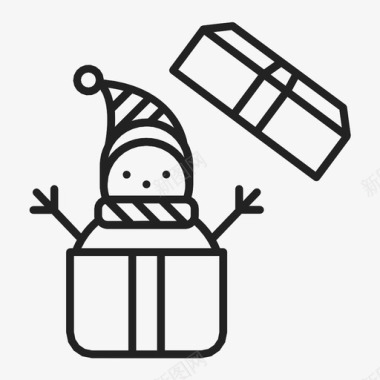 雪人在礼品盒圣诞节新年图标图标
