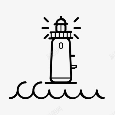 灯塔大海海浪图标图标