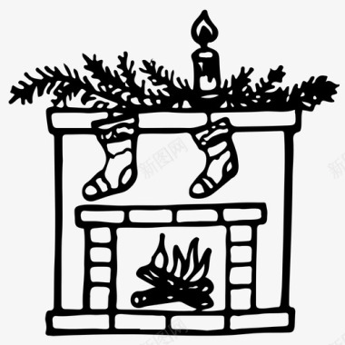 圣诞壁炉圣诞袜新年图标图标