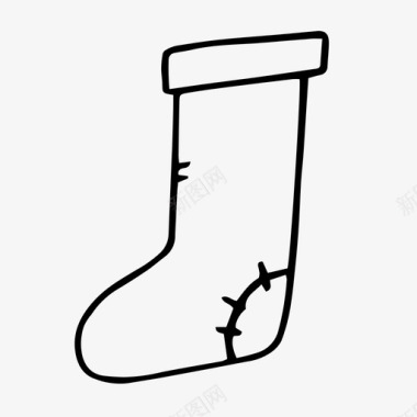 有补丁的袜子圣诞涂鸦圣诞长袜图标图标