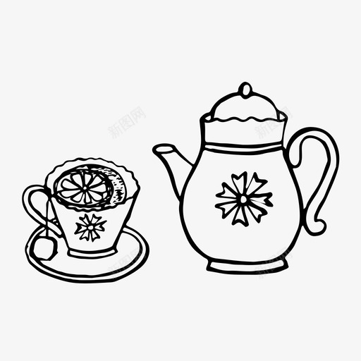 茶具茶杯手绘图标svg_新图网 https://ixintu.com 手绘 水壶 茶具 茶杯