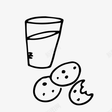 牛奶和饼干食物涂鸦冬季涂鸦图标图标