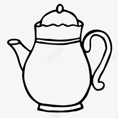 茶壶水壶素描图标图标