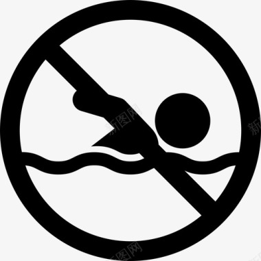 禁止游泳地图和旗帜指示图标图标