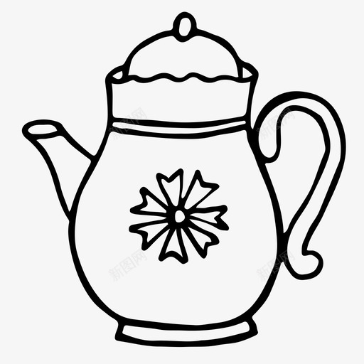 茶壶水壶素描图标svg_新图网 https://ixintu.com 手绘 水壶 素描 茶壶