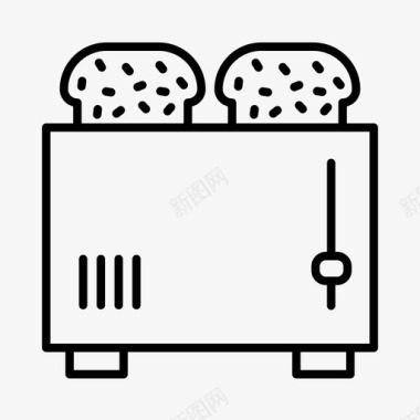 烤面包机电器床和早餐图标图标