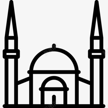 清真寺正面线性建筑图标图标