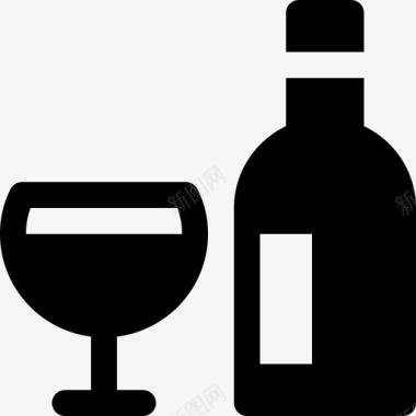 酒瓶和玻璃杯饮料庆祝图标图标