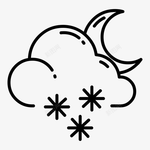降雪夜云月亮图标svg_新图网 https://ixintu.com 云 天气 天气线 月亮 降雪夜