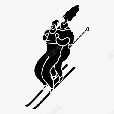 双人滑雪涂鸦运动图标图标