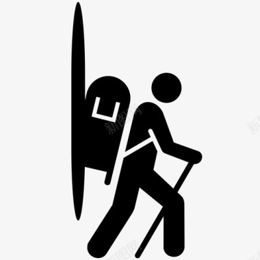 带滑雪板的徒步旅行者背包旅行雪地图标图标
