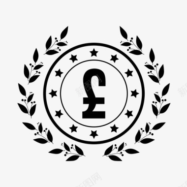 英镑硬币桂冠奖金图标图标