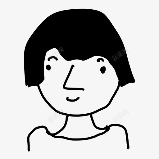 短发女人脸手绘人图标svg_新图网 https://ixintu.com 人 手绘 短发 短发女人脸 脸和人手绘
