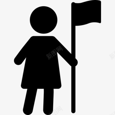 带着旗帜人们胜利的女人图标图标