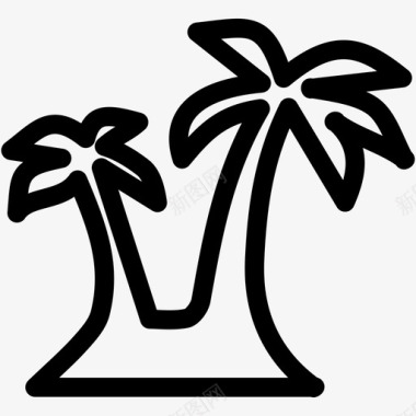 棕榈树海滩夏日轮廓图标图标