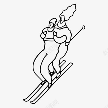 双人滑雪涂鸦运动图标图标