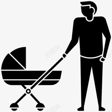 婴儿车与父亲婴儿推车与父亲婴儿在婴儿车图标图标