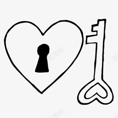 心钥匙孔和钥匙爱情浪漫图标图标