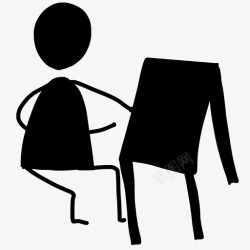手绘桌子上打开的电脑坐在桌子上的人图案人物图标高清图片