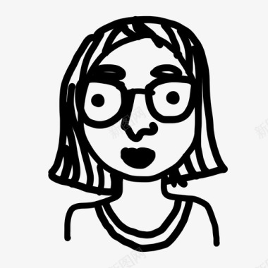 戴眼镜的女人脸手绘图标图标