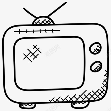 电视复古电视科技涂鸦图标图标