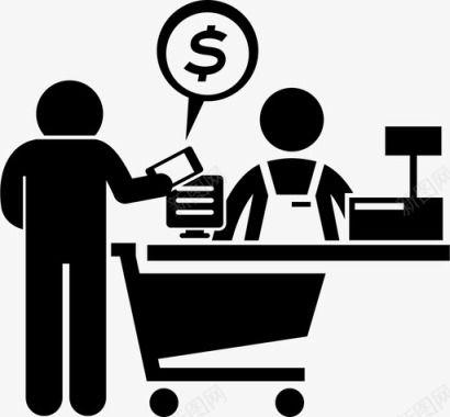 无现金付款的杂货店采购应用程序收银员图标图标