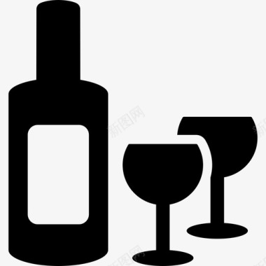 瓶子和两个玻璃杯食物生日聚会图标图标