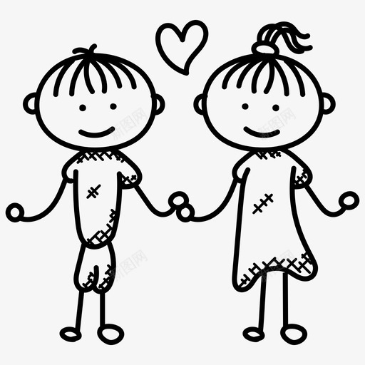 童年的爱情侣友谊图标svg_新图网 https://ixintu.com 友谊 情侣 浪漫 爱情和浪漫的涂鸦图标 童年的爱