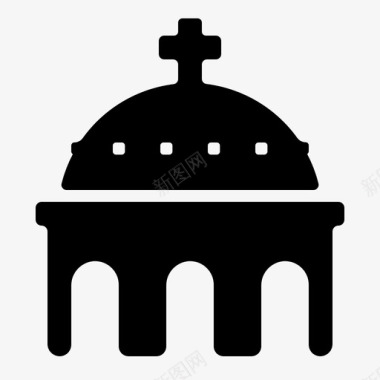 希腊蓝穹顶教堂世界纪念碑圆形图标图标