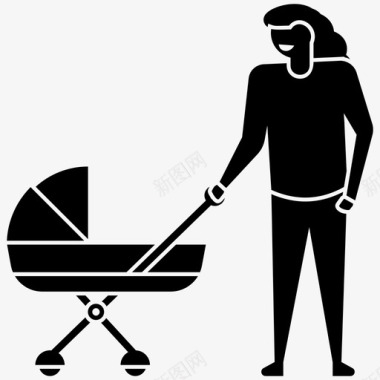 带妈妈的婴儿推车婴儿期母爱图标图标